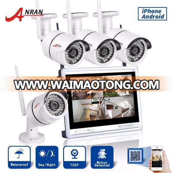 Anran 12 inch LCD display NVR 4pcs 720P home outdoor Wireless security camera system